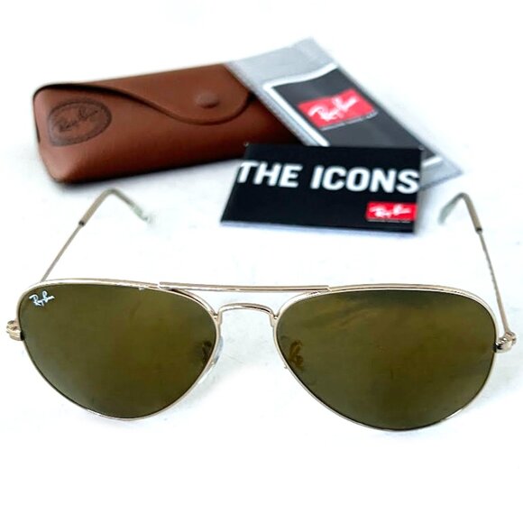 RayBan Aviator Green Lenses Gold Frame RB3025 Unisex Large - Picture 1 of 10